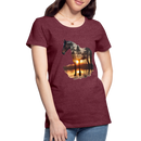 Premium T-Shirt Sunset Horse - Bordeauxrot meliert