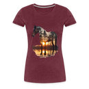 Premium T-Shirt Sunset Horse - Bordeauxrot meliert
