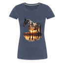 Premium T-Shirt Sunset Horse - Blau meliert