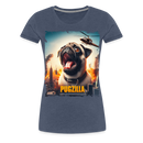 Premium T-Shirt Pugzilla Mops - Blau meliert